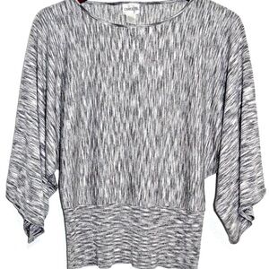 Chico’s Metalic Sweater Size 1 (M) Silver Metallic Gray White Dolman Sleeve